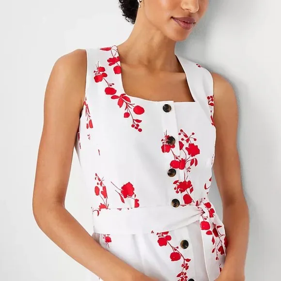 Ann Taylor Floral Button Flare Dress